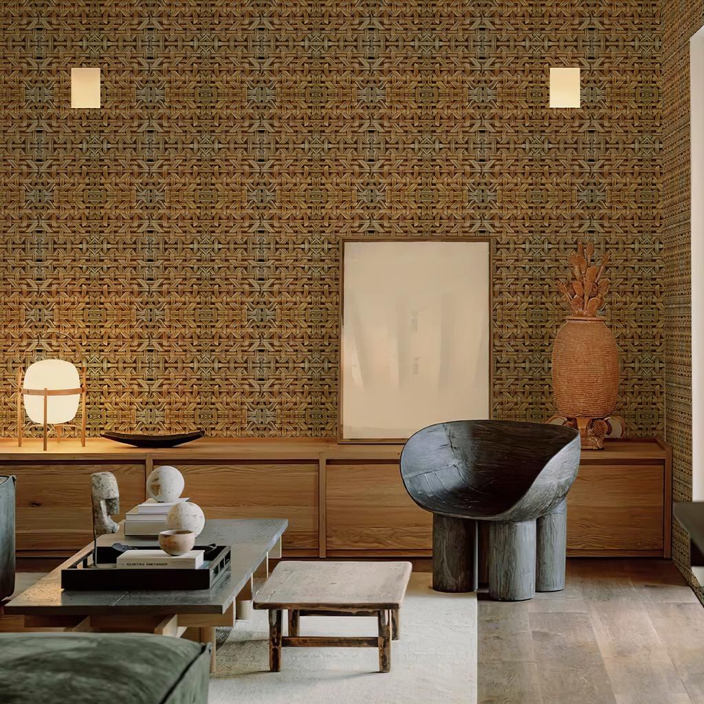 Classic Peel And Stick Rattan Wallpaper Brown Self Adhesive Vinyl Wall Decor Natural Waterproof Furniture Cabinet Sticker