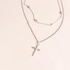 Romantic Cross Pendants Necklace for Women Gold Silver Color Multilayered Oval Beads Chain Necklace Minimalism Female Jewelry
