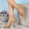 Fashion Liyke Summer Fashion Gold Strange High Heels Gladiator Sandals Women Square Toe Buckle Strap Ladies Party Dress Shoes Size 36-42