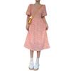 French retro fresh summer new bead neck orange floral dress lady bubble sleeve short sleeve skirt