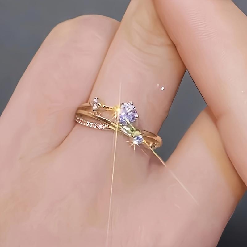 1PC Adjustable Premium Platinum/Rose Gold Plated Ring Ladies, Cosmic Track Planet Glitter Diamond Ring Ladies