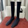 Herbst Minimalistisch Vielseitig Elastisch Skinny Stiefel Damen Strumpfstiefel Eckige Spitze Flacher Boden Aber Knie Langstiefel