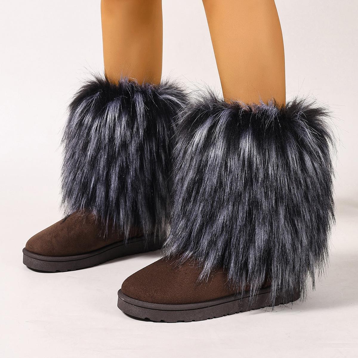 

Женские зимние пушистые ботинки из искусственного меха, пушистые до середины икры, с меховой подкладкой, на платформе, на плоской подошве 40