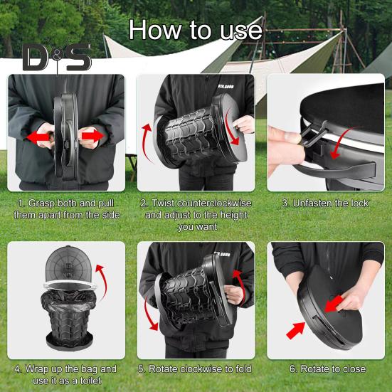 Retractable Portable Toilet Strong Load-capacity Adjustable Height Camping Toilet Portable Potty for Emergency Use