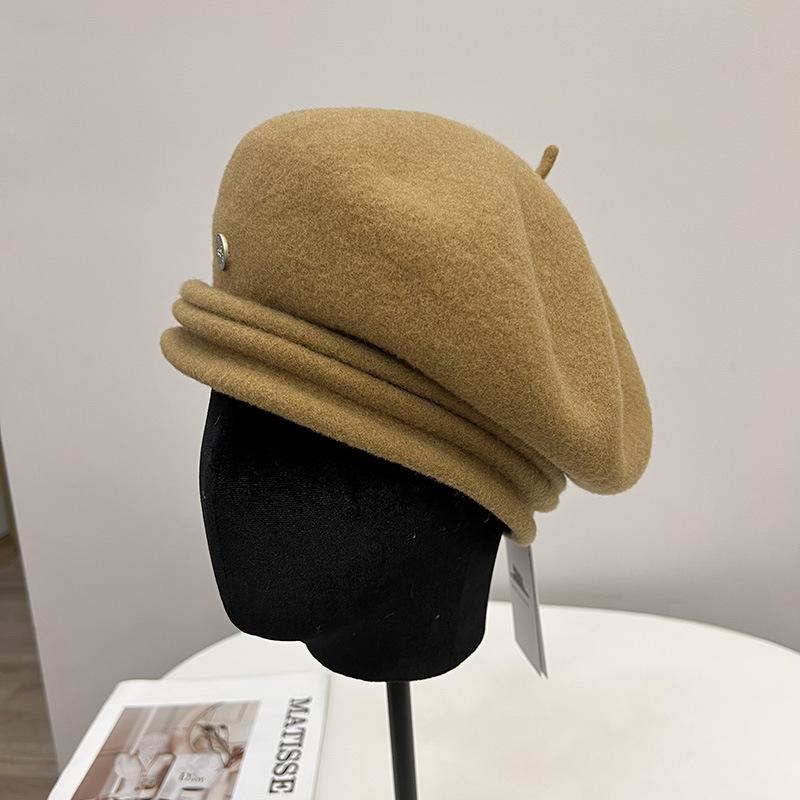 

Wide brim Australian wool beret women s autumn and winter warm literary and retro painter hat personalized pumpkin hat M（56-58cm） верблюд