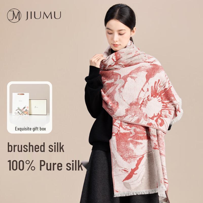 JIUMU Women's Autumn Winter Mulberry Silk Brushed Shawl