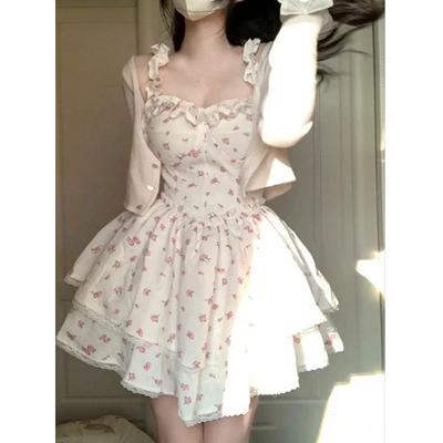 Lace Sweet Kawaii Dress Women Vintage Sleeveless Elegant Cute Mini Dress Female Print Korean Fashion Strap Dress 2026 Summer New