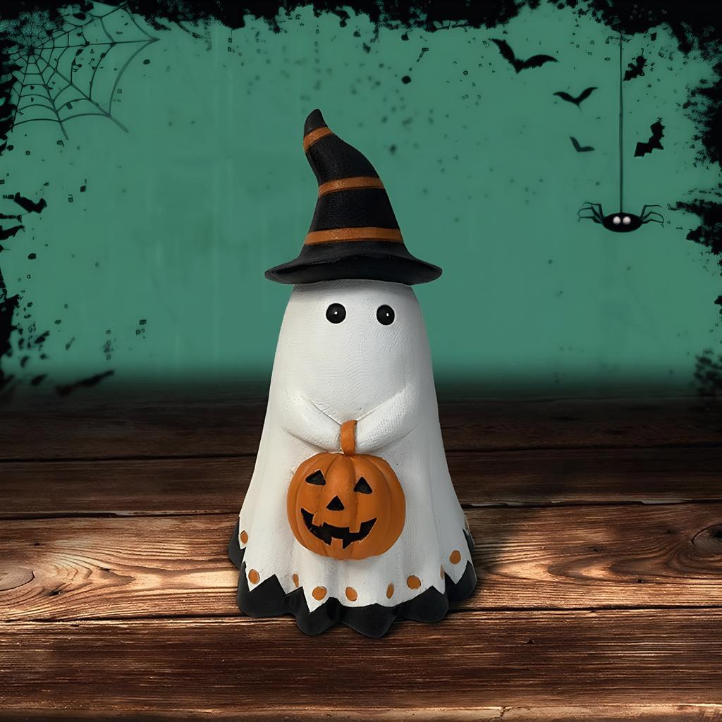 Halloween Ghost Pumpkin Resin Figurine Cute Cartoon Spooky Statue Desk Shelf Decor Party Props Ornament