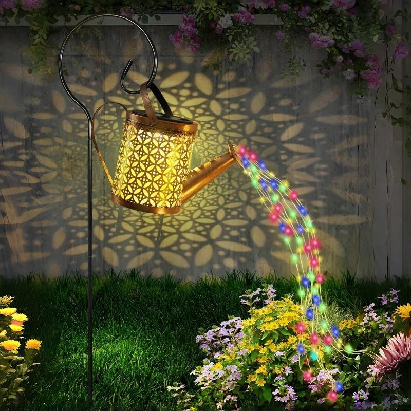 Solar Watering Can Light Outdoor Garden Art LED String Light Hanging Kettle Lantern Pathway Patio Decorative Lamp Stake Light