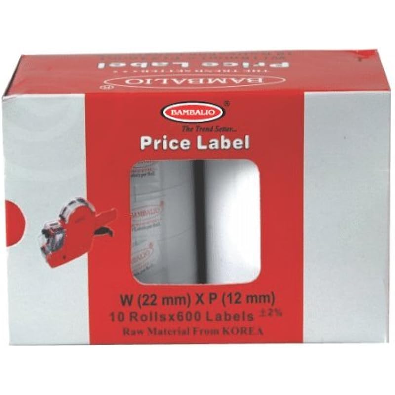 Bambalio Blr-Wp(Box) White Price Label Roll With Red Border Line Set Compatible With All Single Line Labeling Machines (