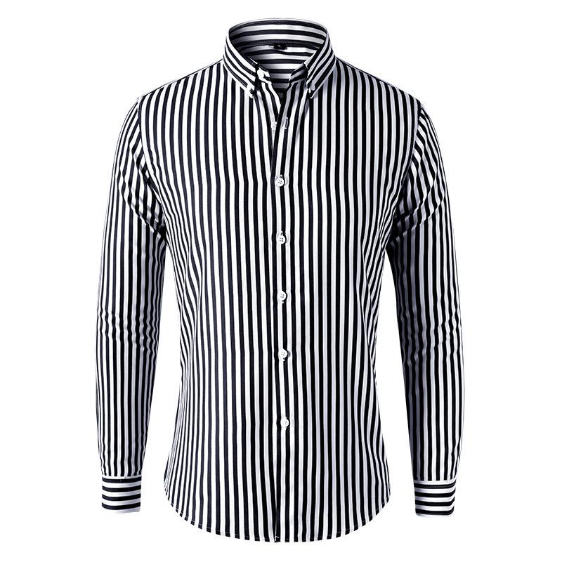 2024 Men's Slim Fit Striped Long Sleeve Shirt - Youth Fashion Business Casual