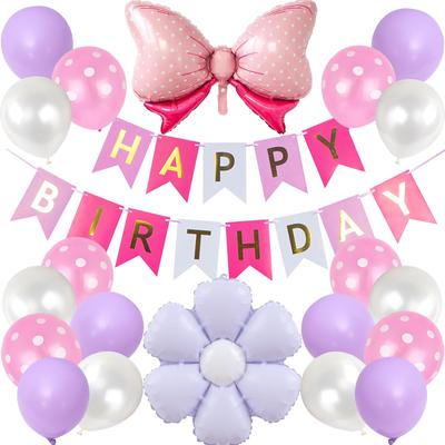 LausatekBalloonBalloon Set Decoration HAPPY Garland Bowknot Flower Decoration Surprise Anniversary Celebration Cute Purple