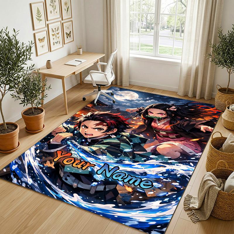 Personalized Crystal Velvet Carpet,Demon Slayer Custom Printed Name, Plush Area Rug For Home Indoor Decor