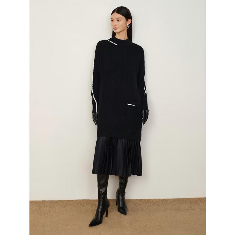 

JZ ANNAQUA Elegant Color-block Faux Two-Piece Wool Blend Sweater Dress M