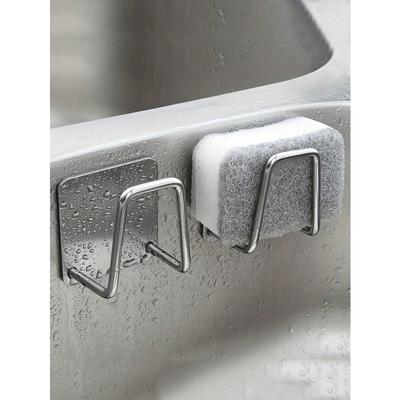 Stainless Steel Kitchen Sink Organizer - Adhesive, No-Drill Sponge Holder & Draining Rack | Wall-Mounted Storage Hooks For Cloths & Accessories