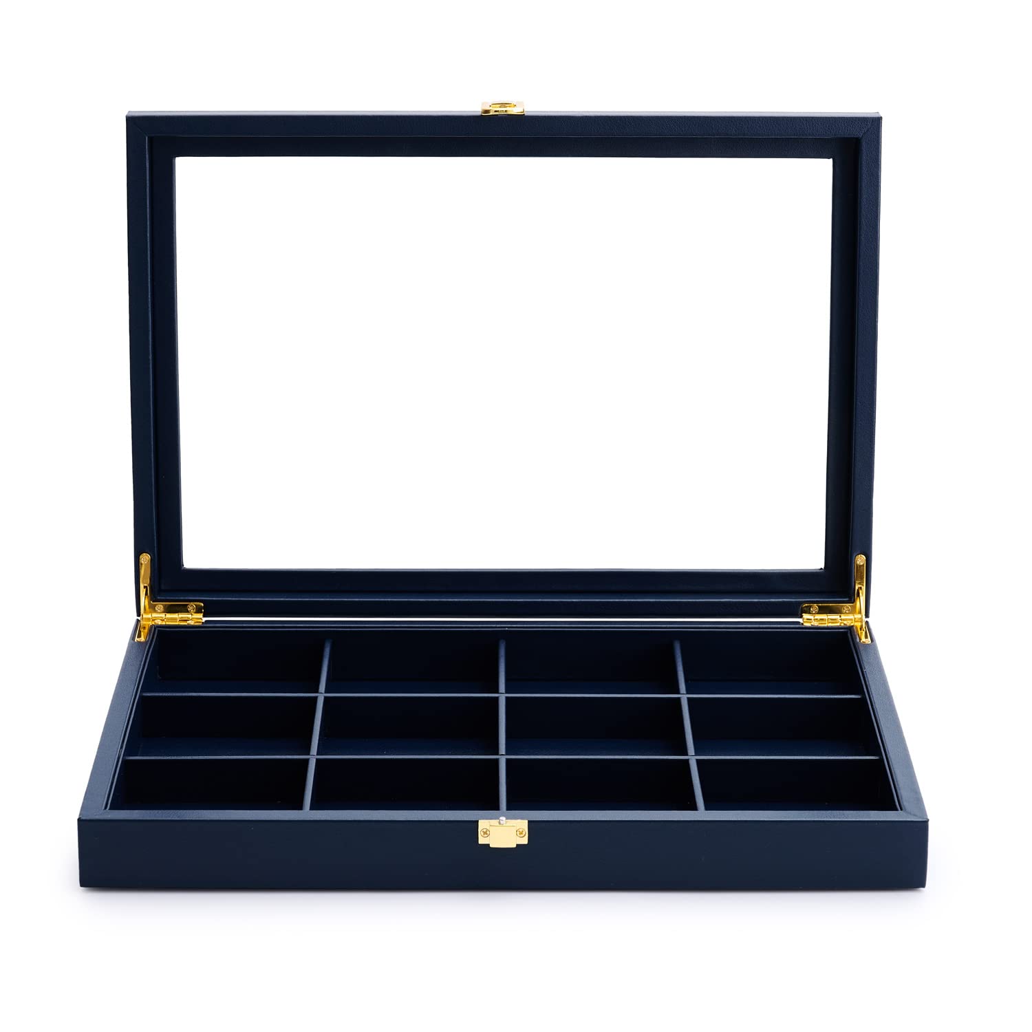 

Papten Jewelry Tray with PU Leather Jewelry 12 for Stylish X05602 Lid, Box, Compartments, Rings, Watches, Necklaces, Display, Storage, Transparent, синій
