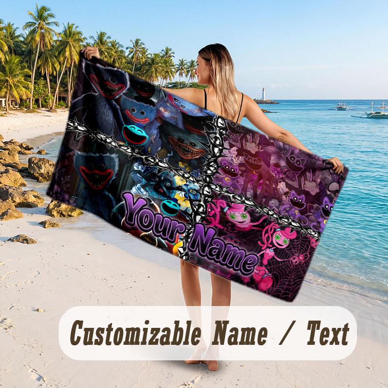 Personalized Beach Towel,Poppy Playtime Custom Printed Name Text, Super Absorbent Towel For Beach Vacation