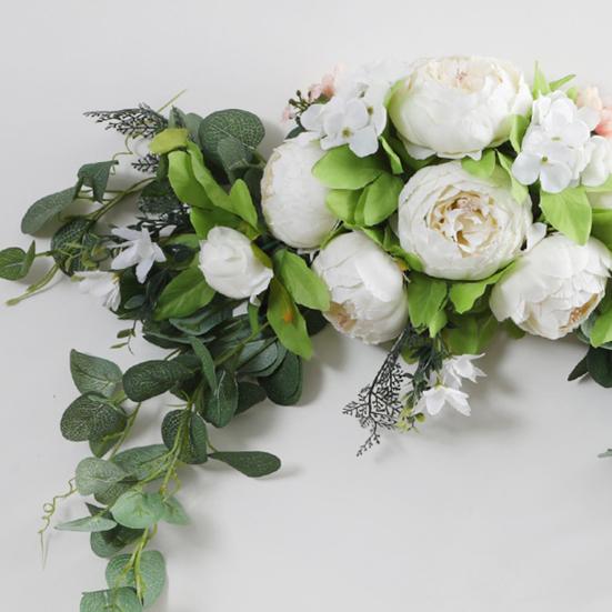 Artificial Peony Flower Swag with Green Leaves Wedding Party Arch Flower Welcome Sign Decorative Floral Swag Door Lintel Wall Window Decor