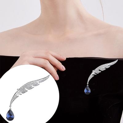 Women Brooch Feather Shape Stainless Collar Anti-slip Bag Coat Rhinestone Hat Scarf Decoration Clothes