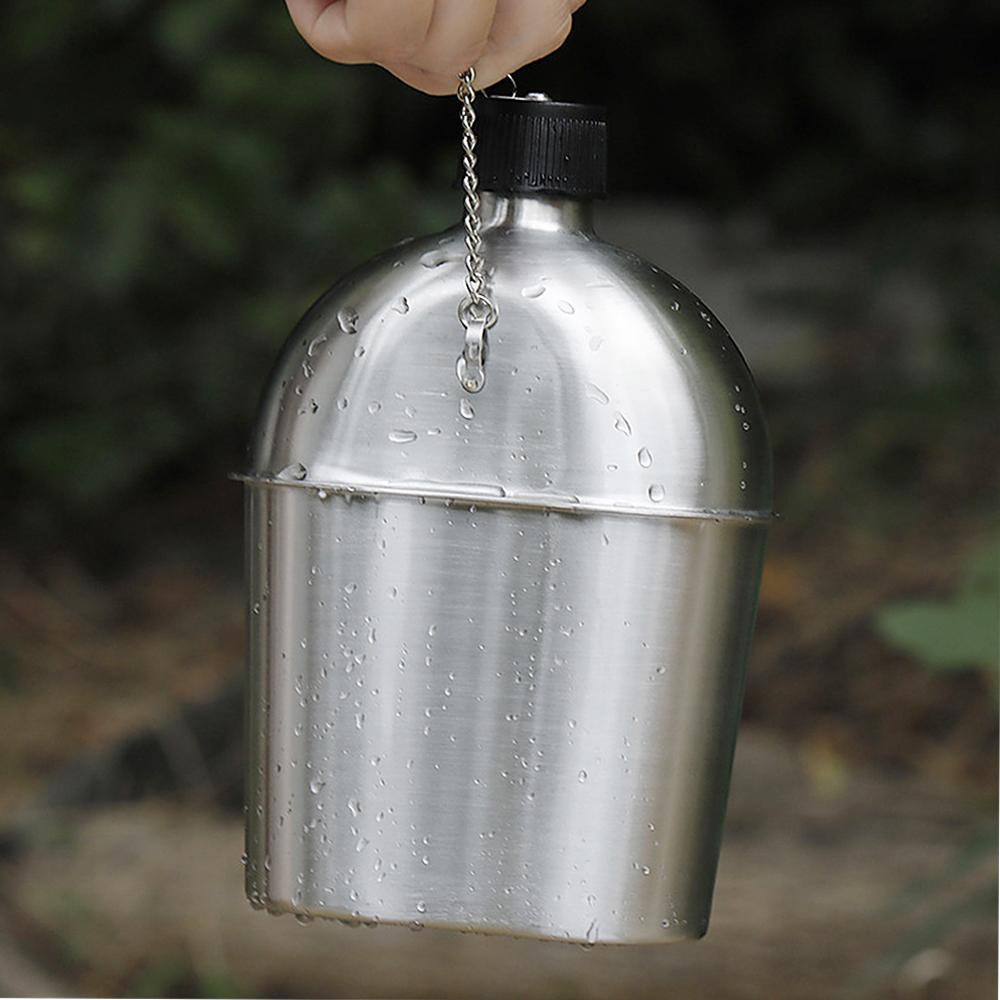 Zestaw 2 kubków-menażek wojskowych ze stali nierdzewnej 1000ml 600ml z pokrowcem na plecak na kemping, piesze wędrówki, backpacking
