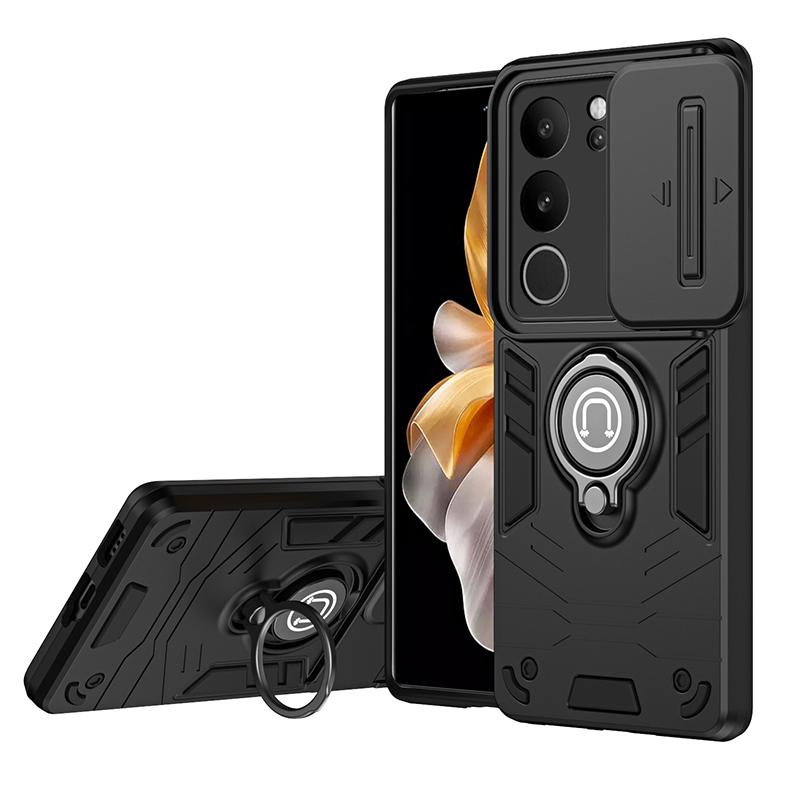 For VIVO S17 Black Armor Magnetic Ring Bracket Phone Cases For VIVO S17 Pro Hard PC Heavy Duty Anti Fall Cover For VIVO S17 Case