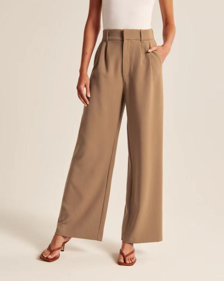 Commuter drape and thin solid pocket high waist wide leg pants versatile belt wide leg casual suit pants women XS