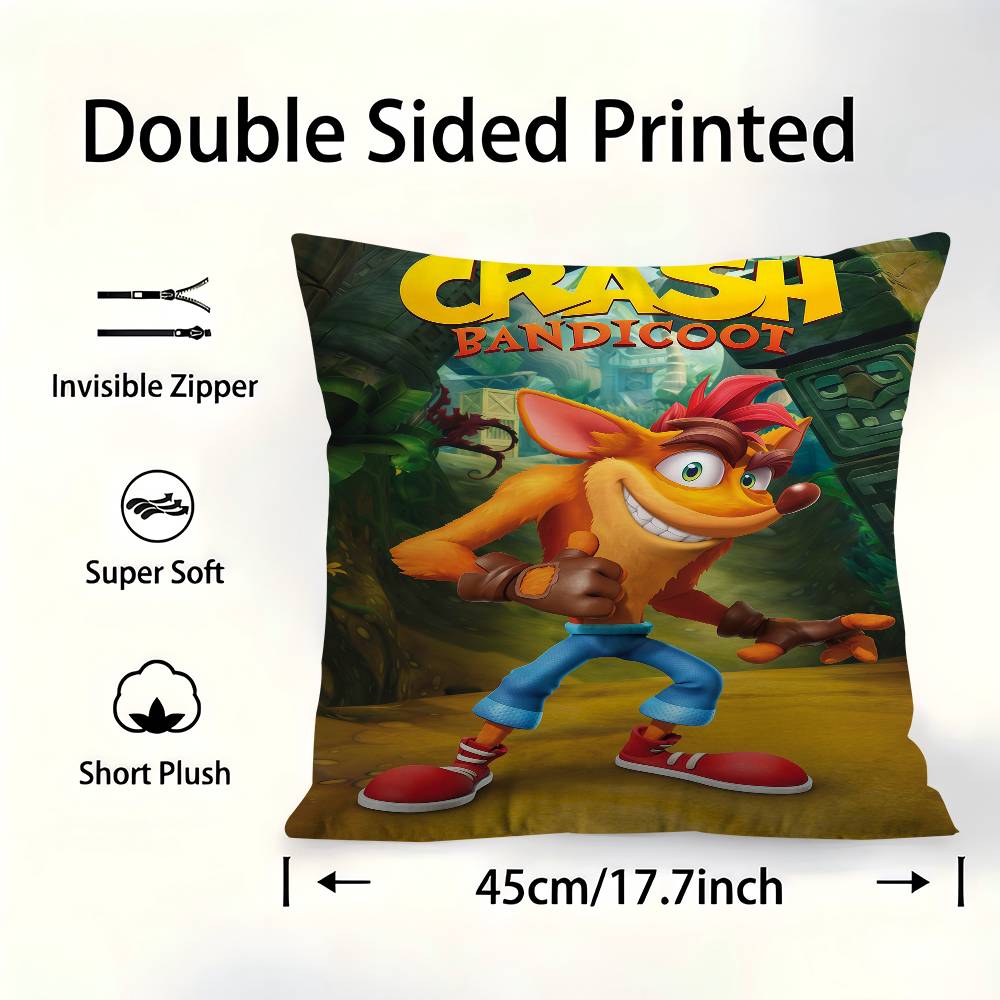 1pc Crash Bandicoot Game Cushion Cover Car Throw Pillow Case For Sofa Car Christmas Gift