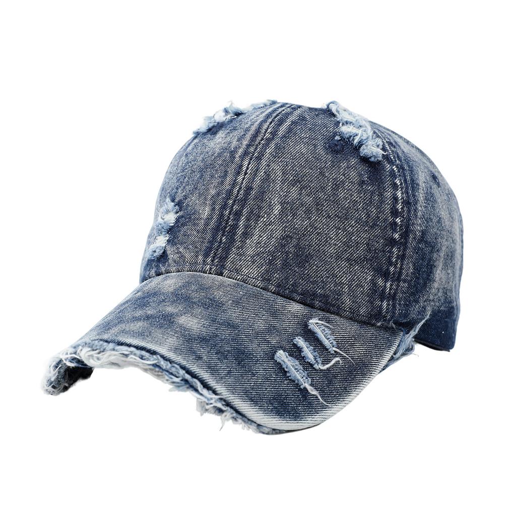 American washed ripped denim baseball cap men's rough edge big head circumference cap summer sun protection visor women