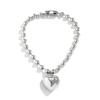 Korean Round Bead Chain Silver Love-shape Pendant Necklace Ins Clavicle Chain