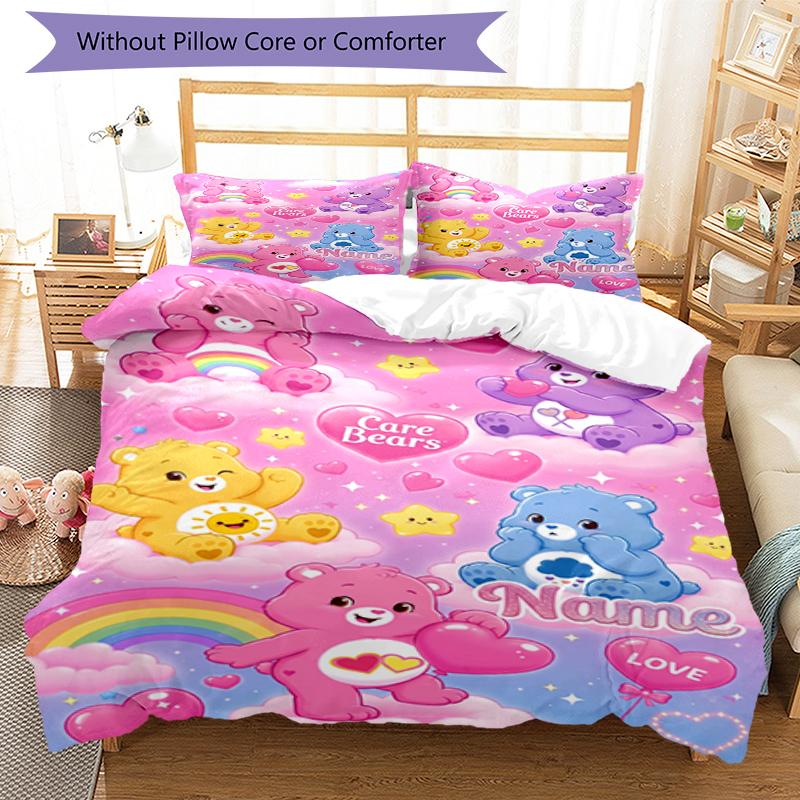 3Pcs Custom Name Bear Bedding Set Duvet Cover Closure Includes 1Duvet Cover 2Pillowcases Soft And Comfortable For All Seasons