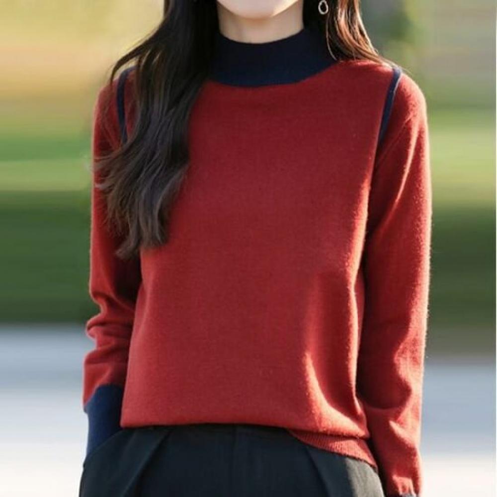 Navava Women S Color Block Half Turtleneck Long Sleeve Knit Top Nk2721