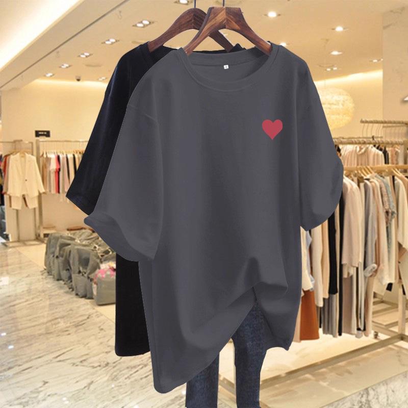 Women's 2026 Summer Heart Print Loose Fit Short Sleeve T-Shirt