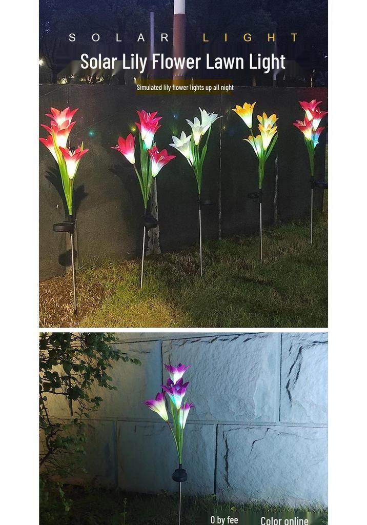 Solar Color-Changing LED Lily Flower Lantern - Outdoor Rainproof Decorative Lawn Light