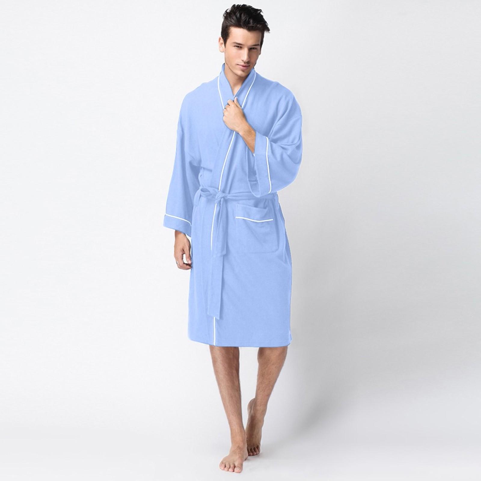 Men s Winter Solid Soft Lace-Up Shawl Bathrobe Long Sleeve Robe Coat M