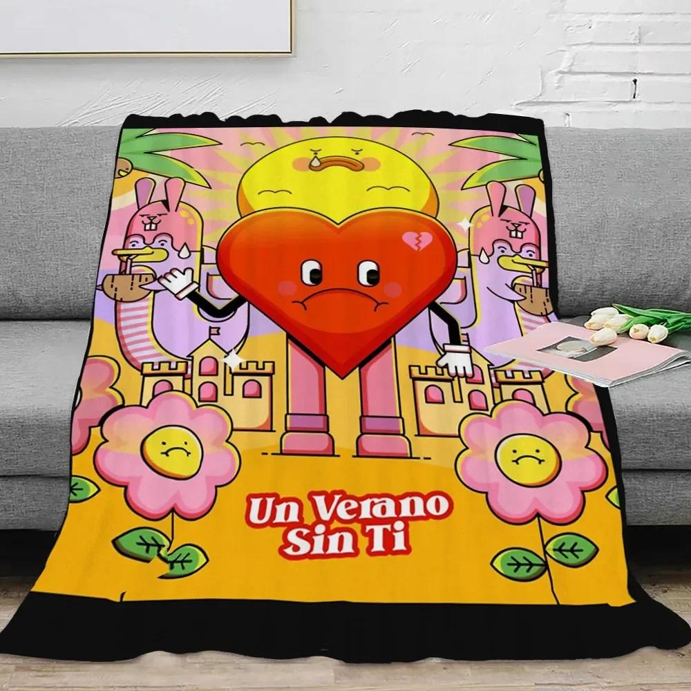 Canvas Painting Blanket Bad Bunny Un Verano Sin Ti Flannel Blankets Pop Music Album Star Warm Throw Blankets for Travel Bedding