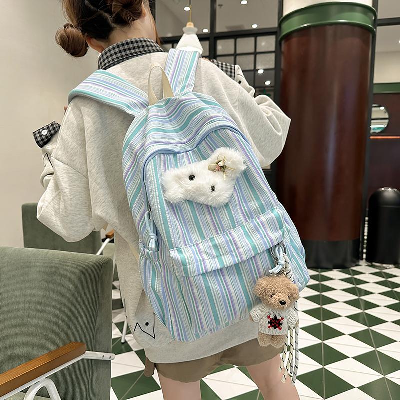 Student School Bag Women's Striped Print Backpack Large Capacity Backpack