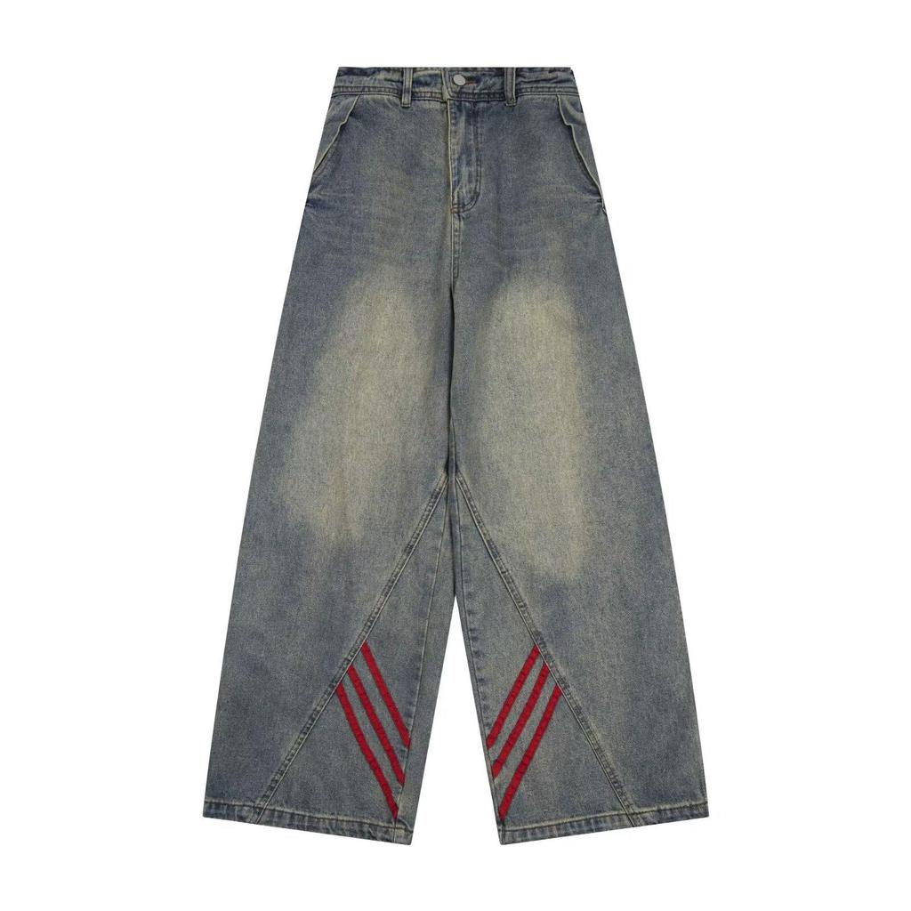 American Retro Vibe Herren Distressed Gestreifte Schlagjeans
