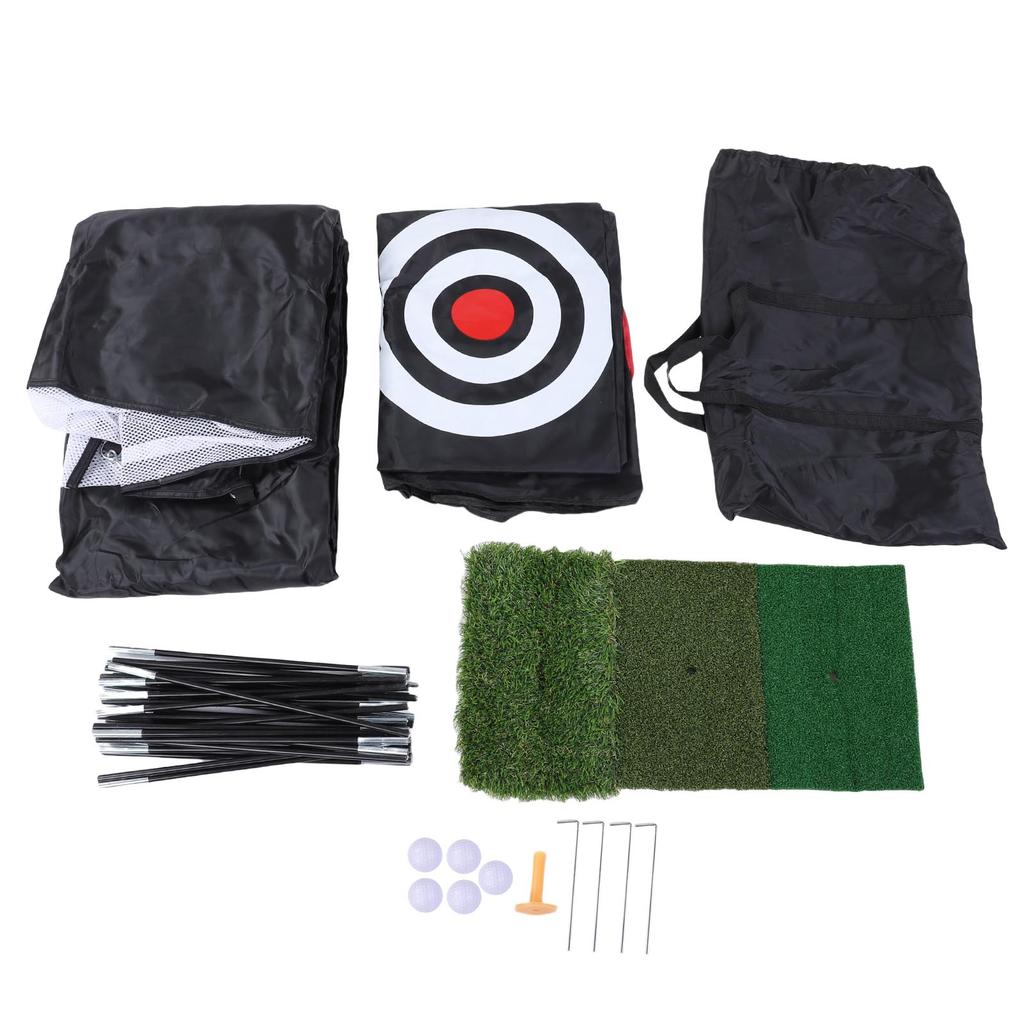 Swing Net with Practice Mat Polyester Hitting Aid Net with Balls for Backyard Indoor Outdoor Driving Chipping Training