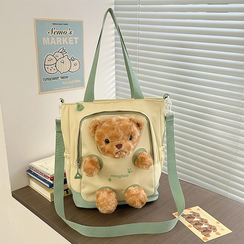 Cute bear crossbody bag women's new Korean version of the cartoon large-capacity shoulder bag student class tote bag trend