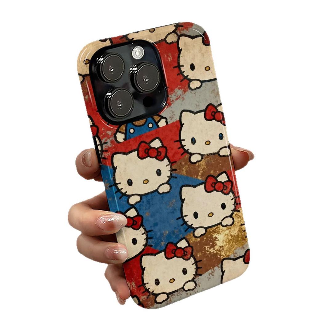 Retro Kitty Cartoon Case for iPhone 16 Pro Max/14/15 with Full Lens Coverage