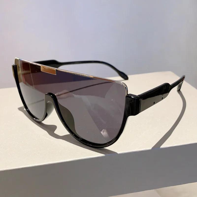 New Luxury Brand Designer Half Frame Oversized Sunglasses Women For Men Vintage Fashion Sun Glasses Trendy Punk One Piece Shades
