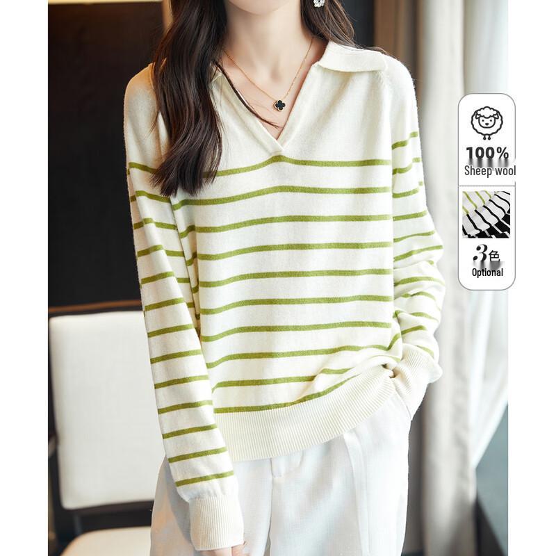 Demana Women's Wool V-neck Striped Knitted Sweater