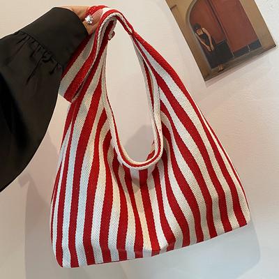 Large Capacity Striped Bag Women'S Trendy Fashion Tote Bag Female College Student Class Handbag Women
