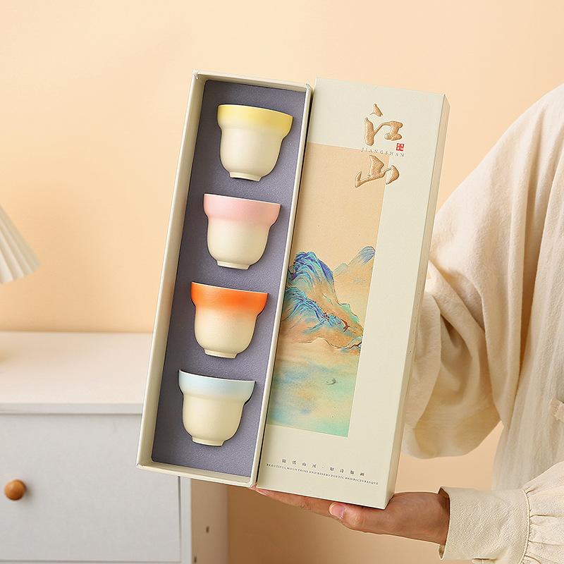 Guochao merchandise ceramics gradual change teacup set master cup tea cup business banking activities gifts can be done
