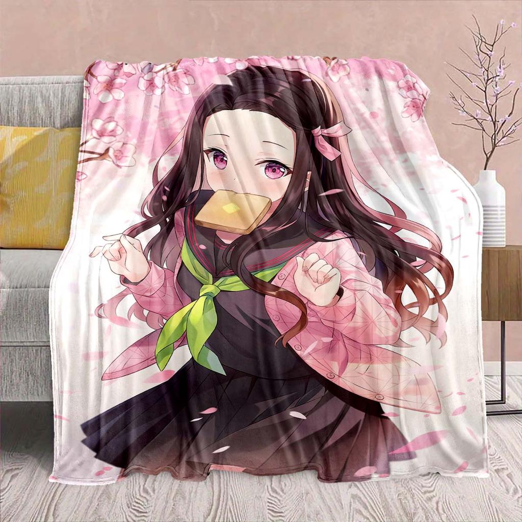 Demon Slayer Anime Flannel Blanket - Soft Warm Perfect for Sofa, Bedding Camping Travel Office Home Decor -QJY