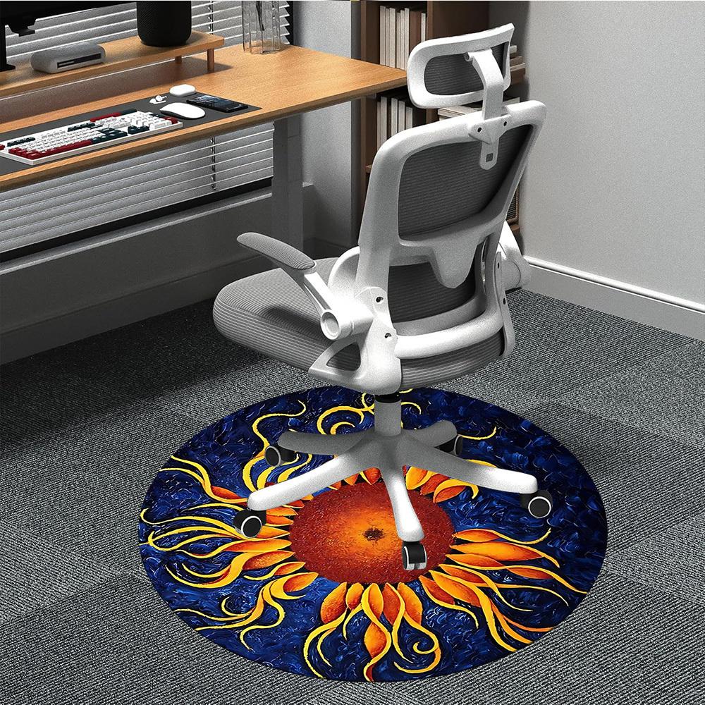 1pc Sunflower Artwork Carpet for Office Non-Slip, Round Carpet, Soft & Comfortable, Carpet for Office, Lightweight Round Floor Mat