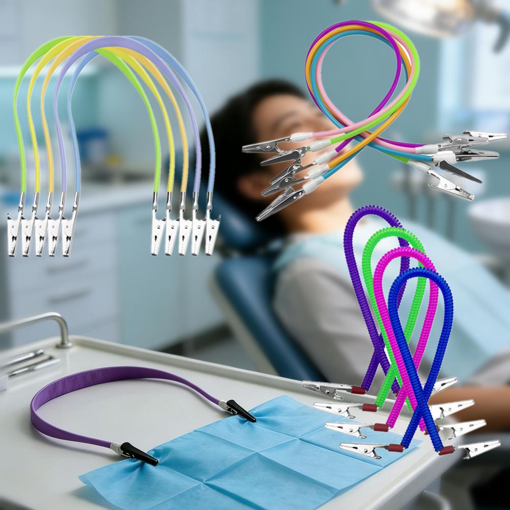 1pc Dental Bibs Clip Chain Napkin Holder Scarf Clips Spring Rope Sterilizable Saliva Towel Clip Dentist Lab Dentistry Materials