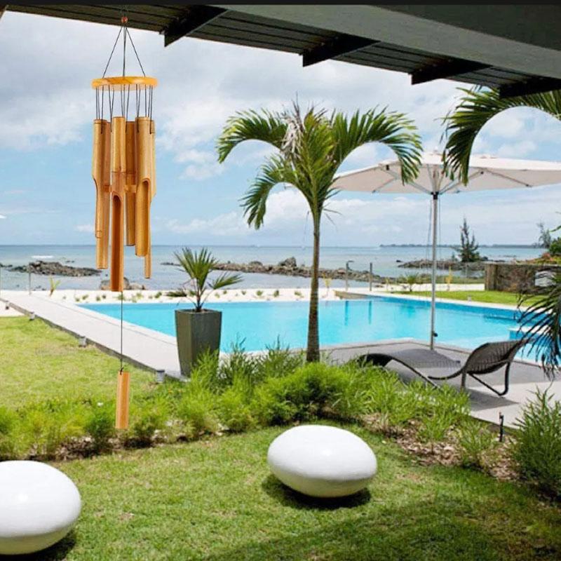 Bambus-Windspiel Röhren-Windspiel 30" Klassisches Zen-Holz-Windspiel Haus-Garten-Dekor