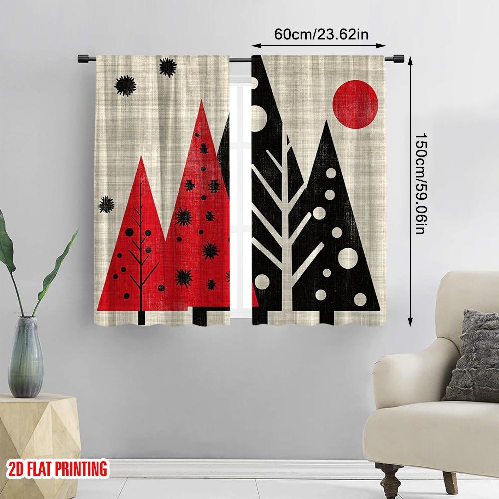2pcs,2D plane printing Popular Curtains Buffalo Plaid Christmas Trees Snowflakes (1) Versatile Polyester (without rod) Festive