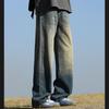 New 2025 Men's Student Four Seasons Washed Floor-Length Jeans Loose Straight Cut Retro Public Version Hong Kong Style